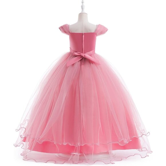 🆕Girls Dusty Pink Lace Sequin Embroidery Wedding Party Pageant Ball Gown - Picture 3 of 7